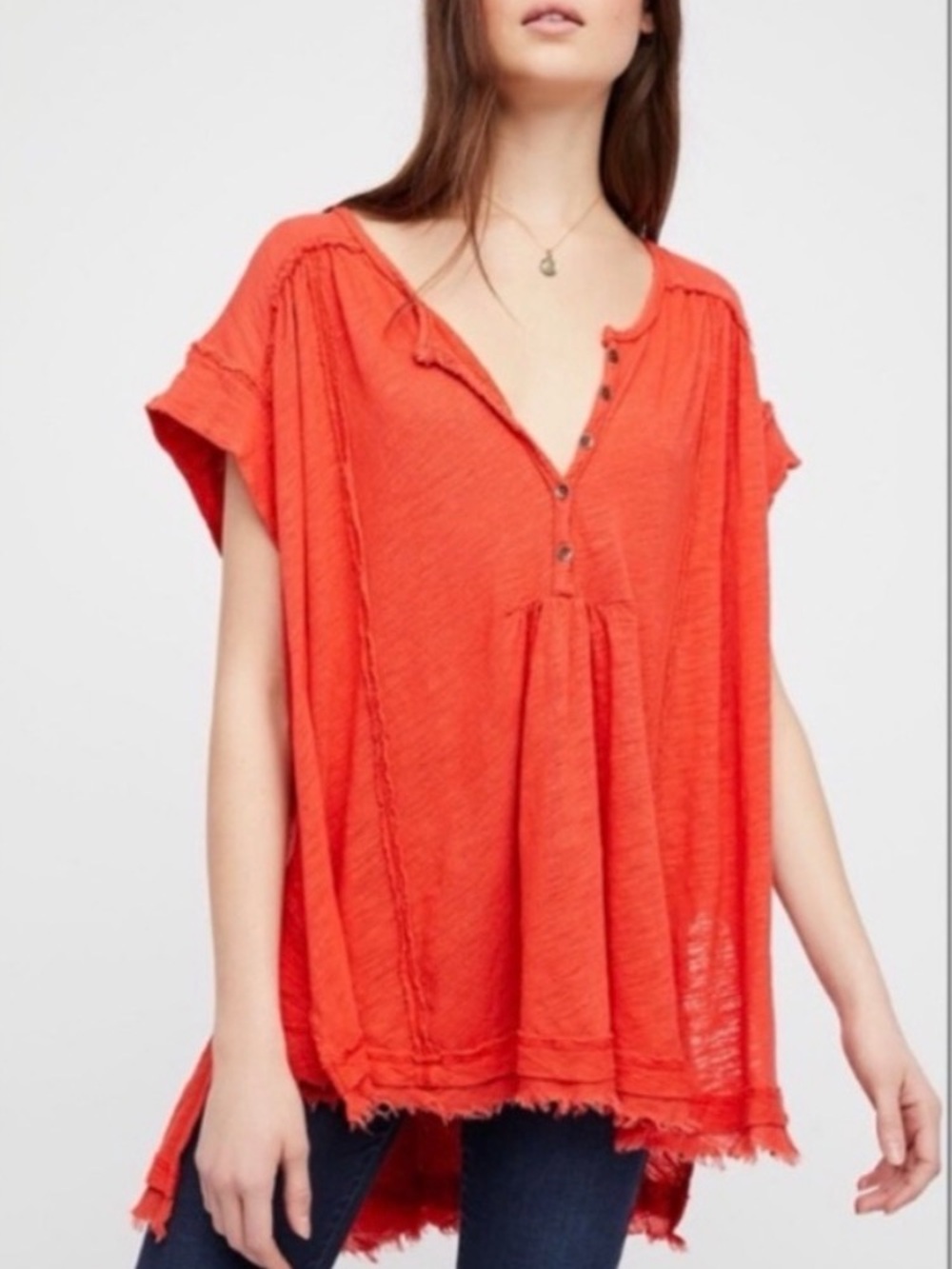 Free People Orange Button-Front Tunic Top